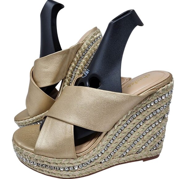 Gold Charles By Charles David Cate Rhinestone Wedge Sandal 9.5M - Picture 1 of 11